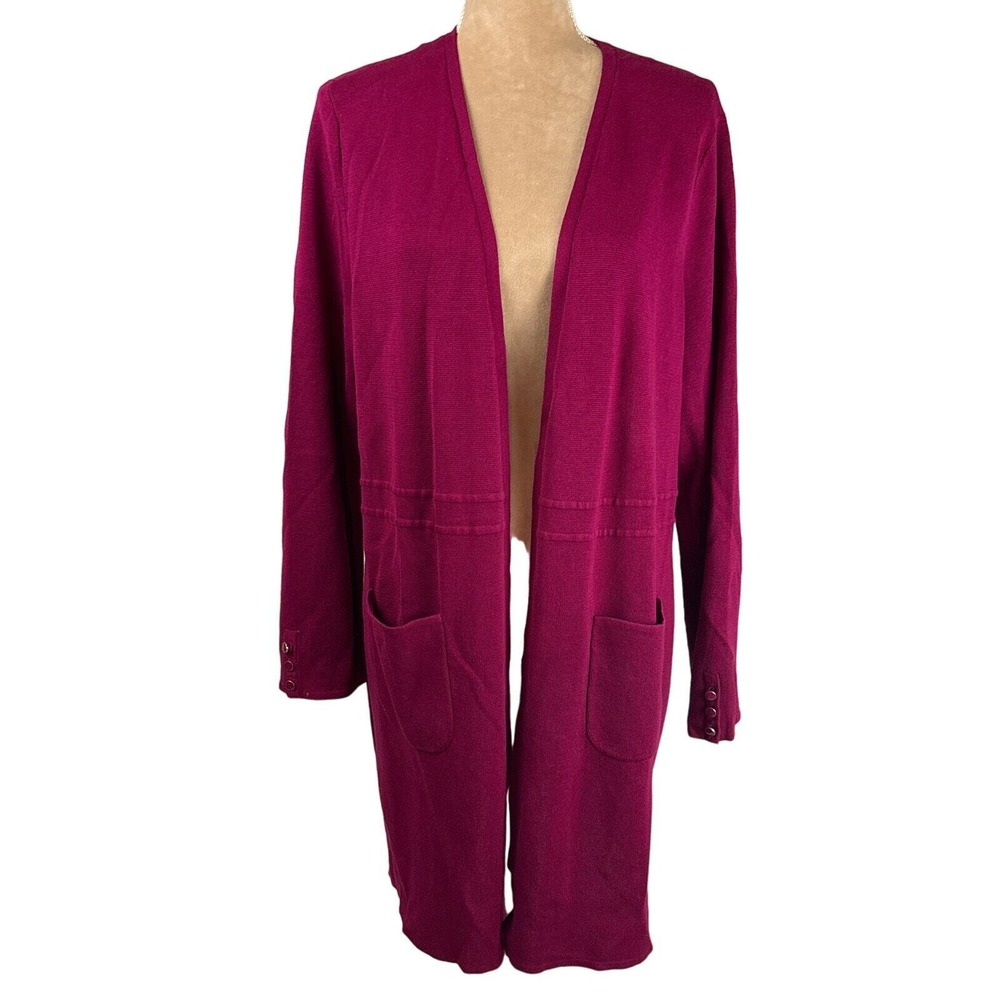 Talbots Open Cardigan Womens XL Petite‎ Long Line Wine Red Office Fall Career